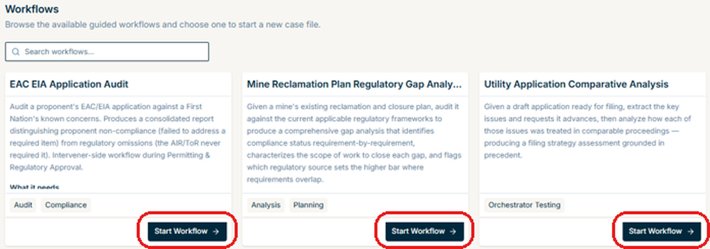 The Workflows tab listing the guided workflows available to the signed-in account.