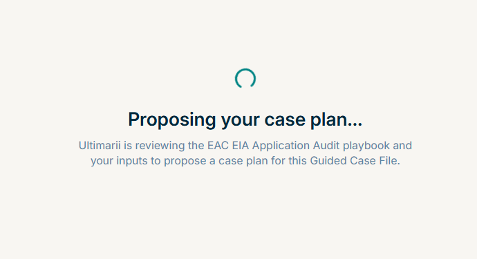 A progress screen reading Proposing your case plan.